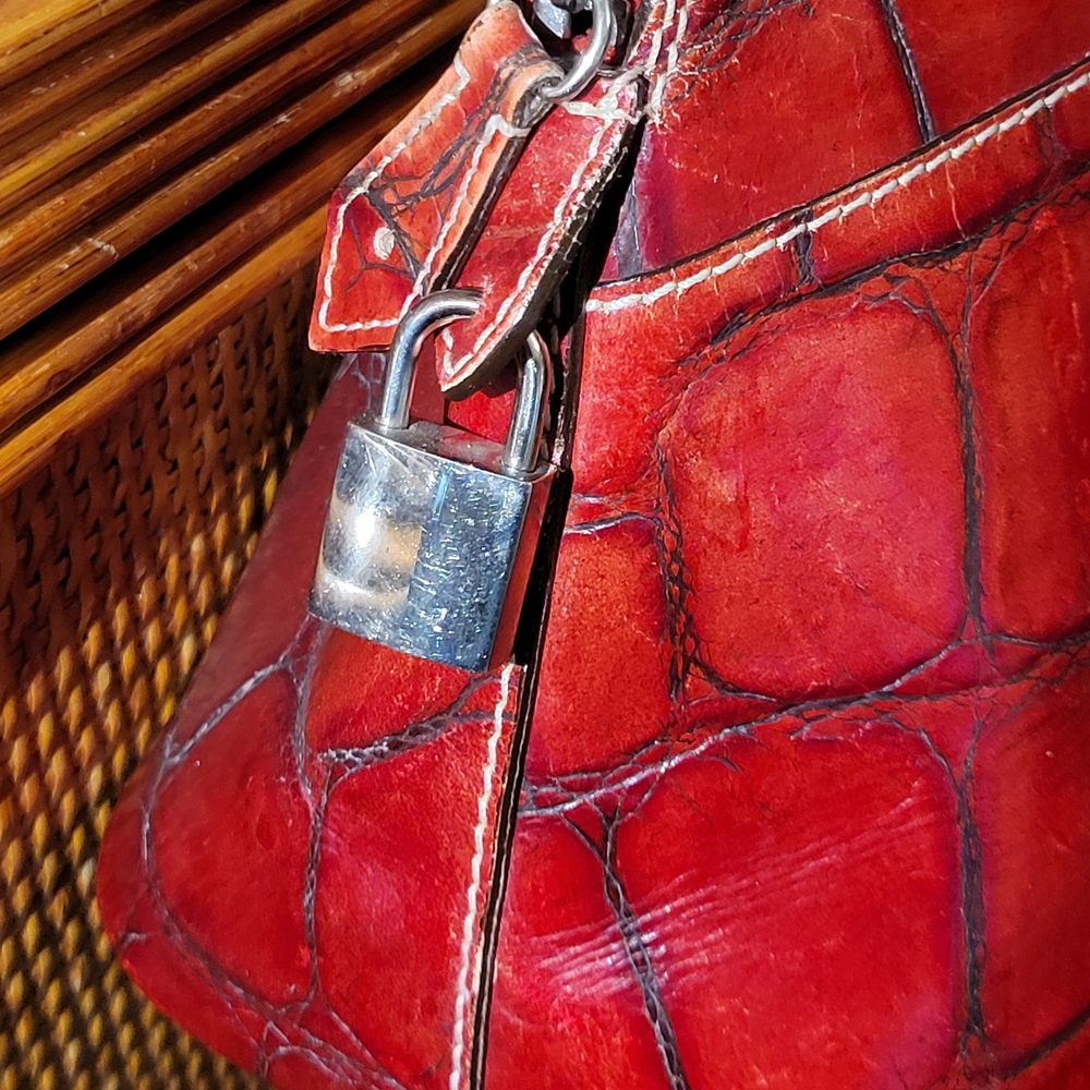 Dooney & Bourke Red Croc-Embossed Leather Bag - Picture 3 of 7